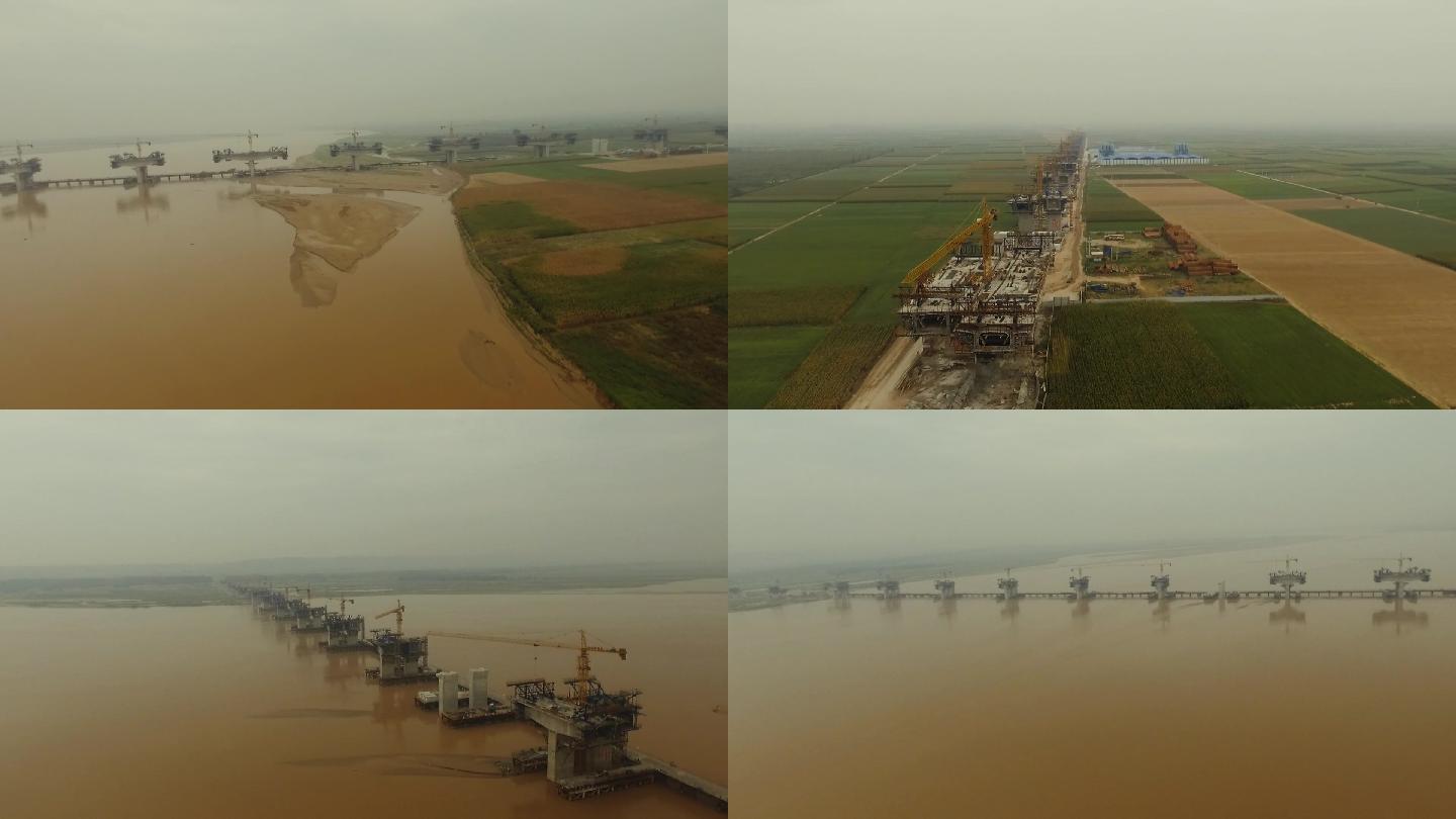 1080P无人机航拍黄河大桥建设