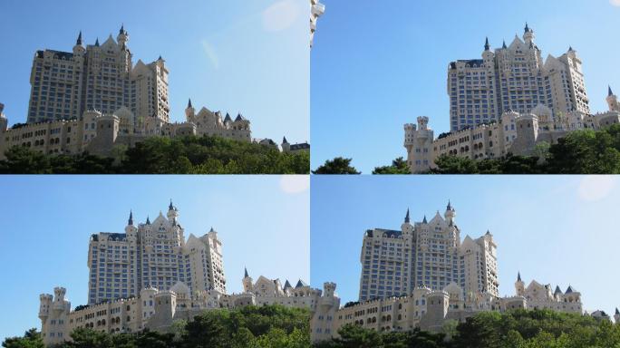 4K大连星海广场一方城堡酒店左右摇镜头
