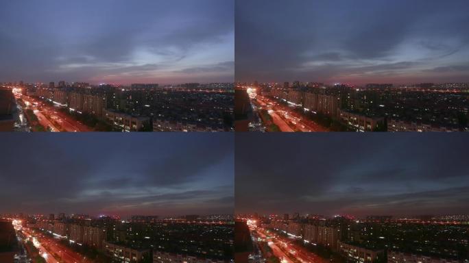 济南夜景延时拍摄黄昏车流城市大楼