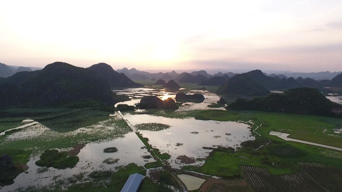 中国云南省文山普者黑航拍高清风景水