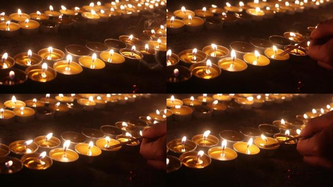 实拍宗教供灯点灯点蜡烛祈祷祈福