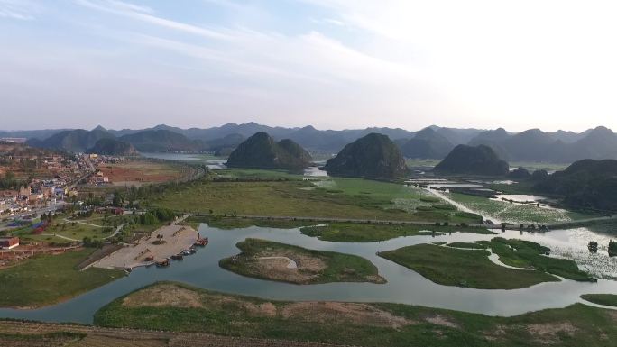 中国云南省文山普者黑航拍风景山水