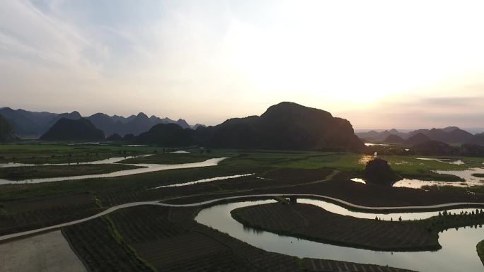 中国云南省文山普者黑航拍风景水丘北