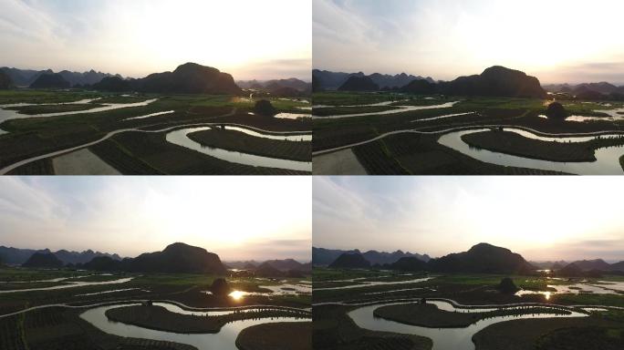 中国云南省文山普者黑航拍风景水丘北