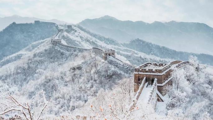 雪中长城雪景舞台背景视频素材