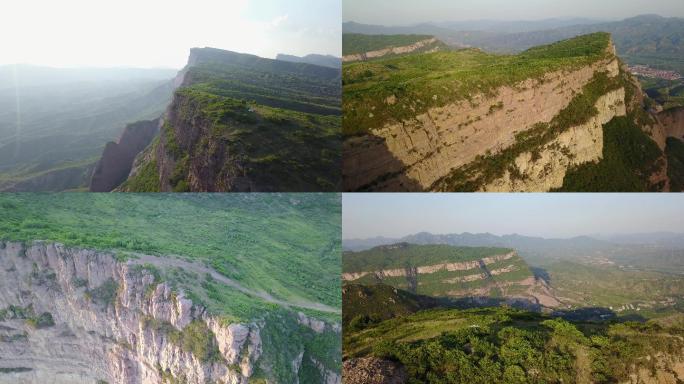 4k航拍山崖悬崖梯田夕阳山脉宏伟