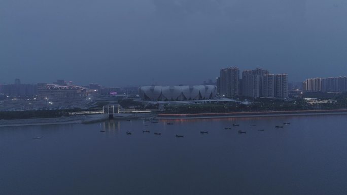 杭州钱江新城奥体中心航拍对岸4K
