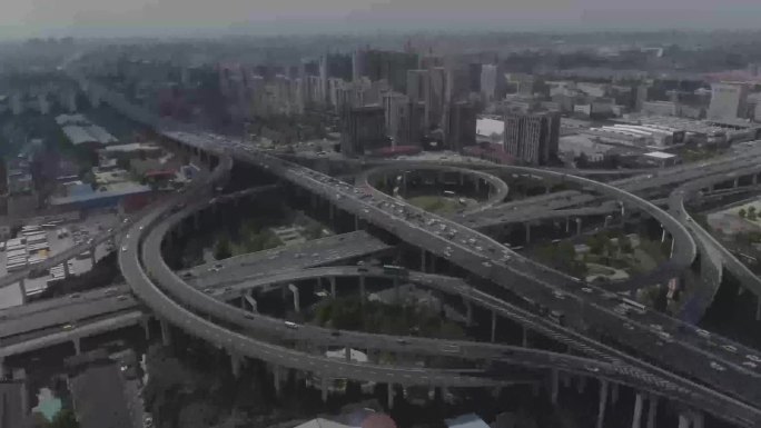 上海汶水路高架立交桥俯航拍4k疫情防控封