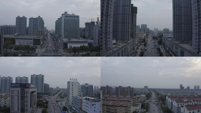 4K-log菏泽城市道路街道航拍