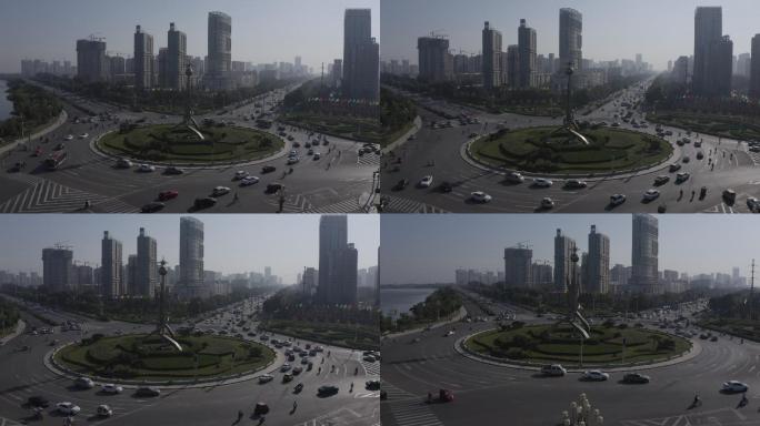 4K-log聊城航拍城市道路航拍