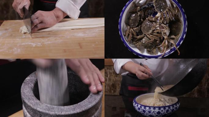 餐饮厨师河蟹面的制作视频素材