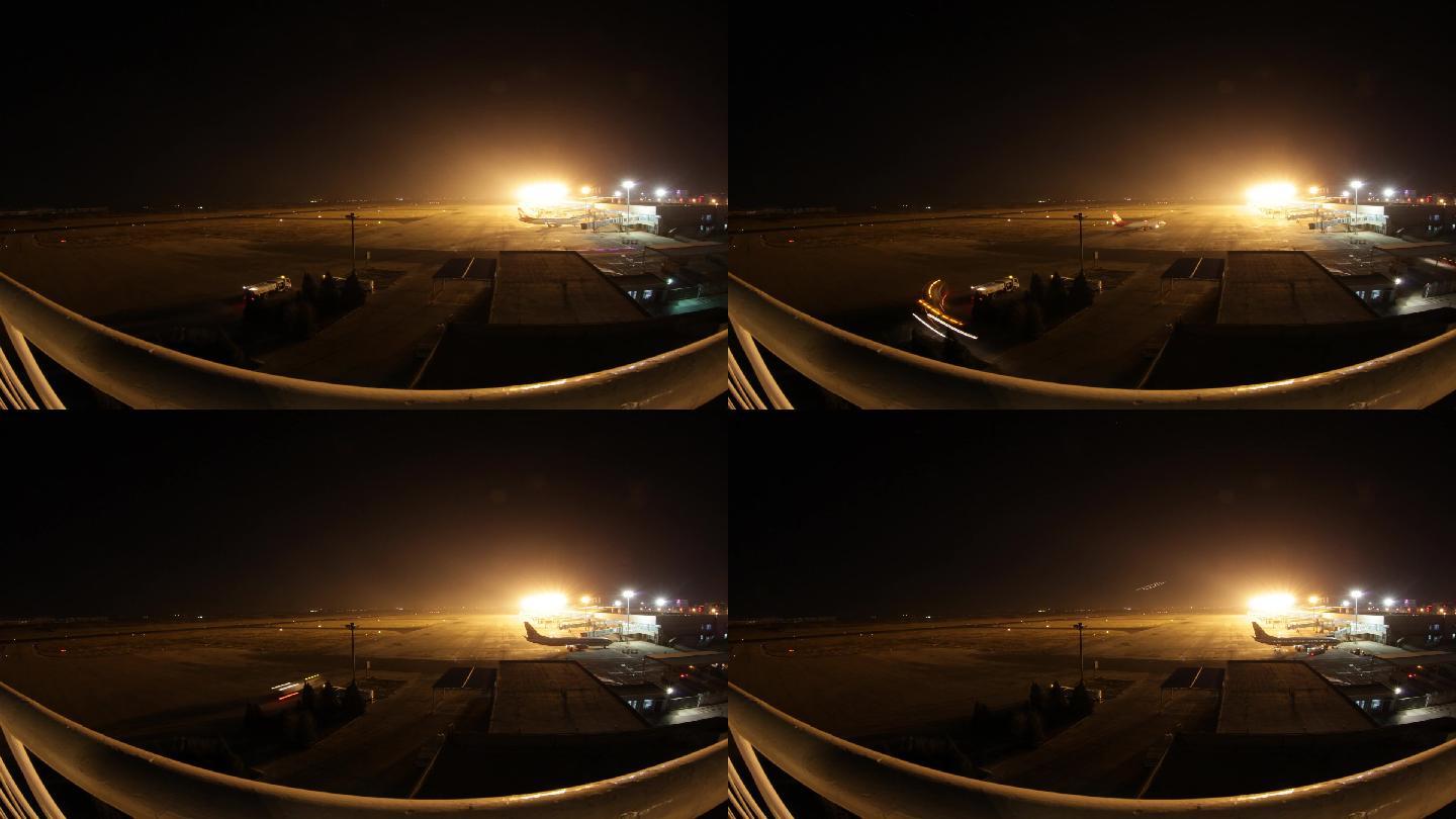 飞机场停机坪夜景延时