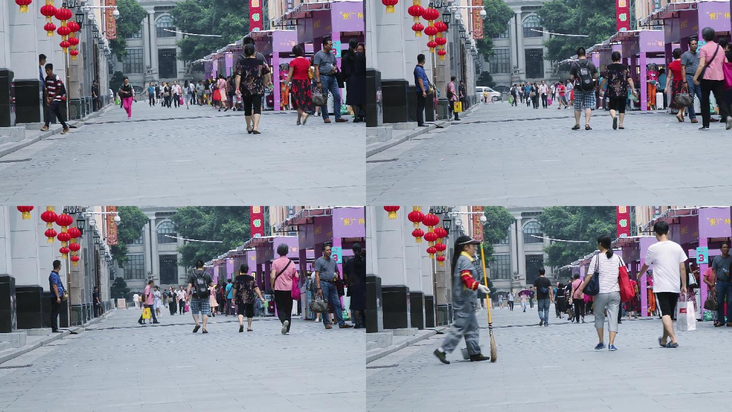 广州北京路商业步行街中秋假日逛街的市民走
