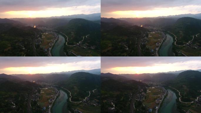 4K航拍舞阳河沿岸农村远景36秒