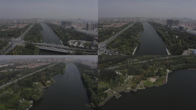 4K-log郑州生态河流熊儿河航拍