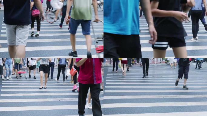 广州中山四路中秋假日逛街的市民走走过斑马