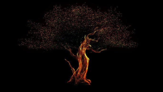 3k彩色粒子光线大树生长动画