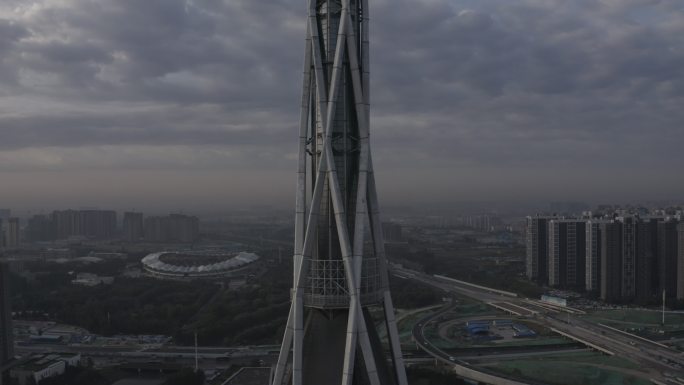 4K-log郑州电视塔中原福塔航拍近景