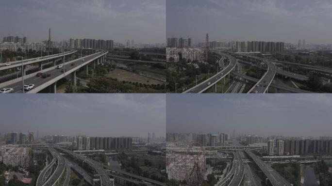 4K-log郑州中州大道立交桥航拍