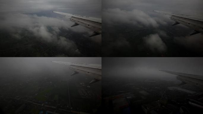 飞机在暴雨云团中降落过程