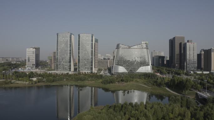 4K-log郑州龙子湖航拍现代建筑