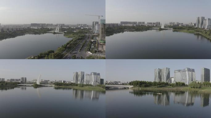 4K-log郑州龙子湖湖面航拍