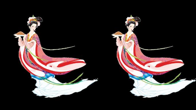 手绘复古宫女仙女嫦娥中秋飘逸动画