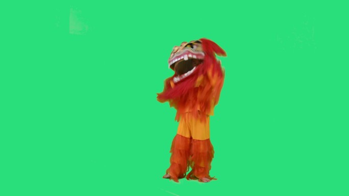 单人舞狮子绿屏素材
