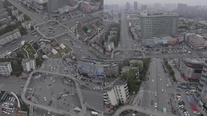 4K-log郑州老城区科技市场航拍