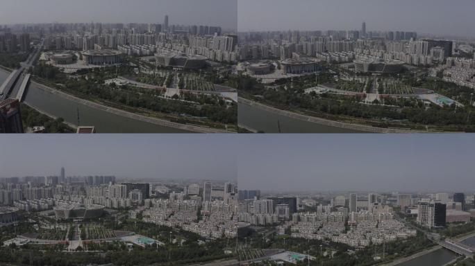 4K-log郑州航拍图书馆大景