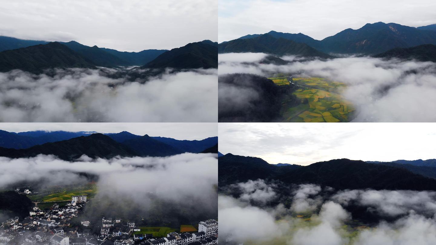 4k婺源小镇江南山村云雾农田