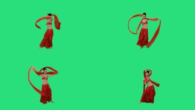 红绸舞蹈绿屏素材