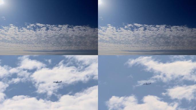 蓝蓝的天多云层飞机穿云追踪