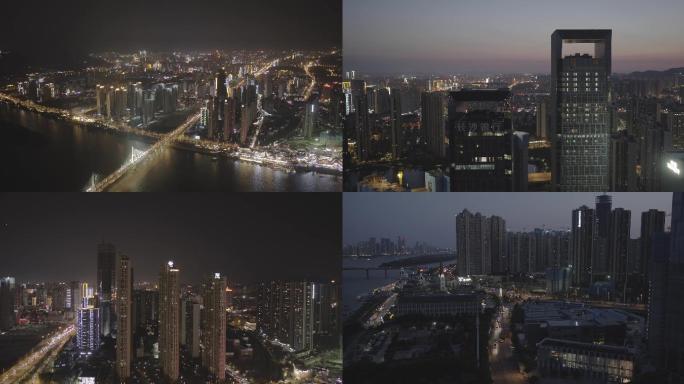 长沙滨江新区、写字楼、长沙银行夜景航拍