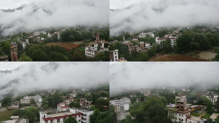 云雾天气丹巴藏寨藏族羌族居民楼