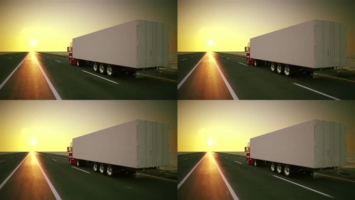 唯美夕阳下高速公路汽车行驶