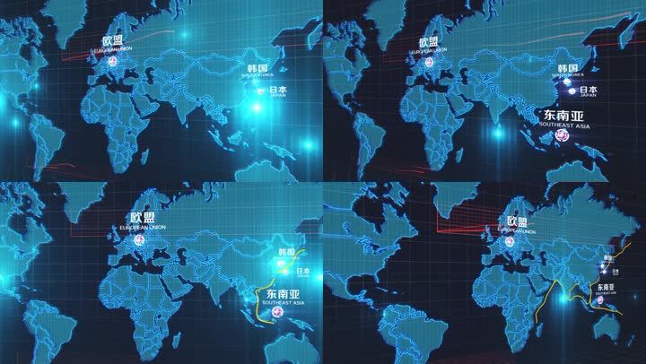 科技世界地图一带一路位置演示AE模板
