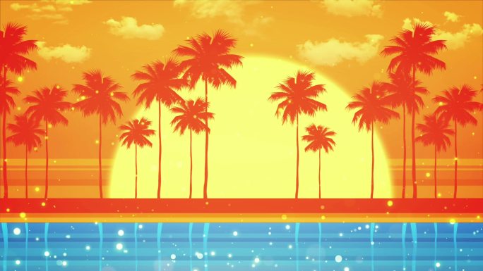 夕阳椰子树沙滩背景
