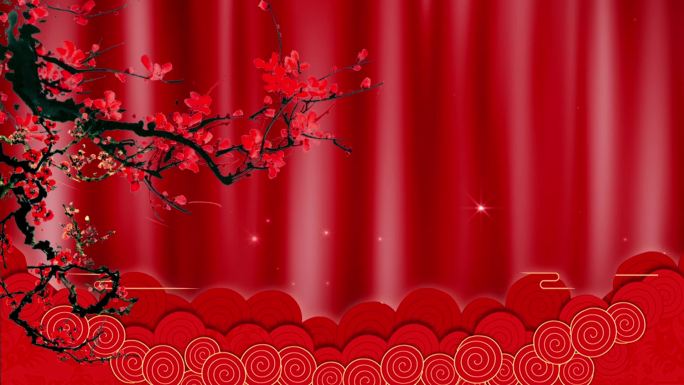梅花幕布中国风红色背景循环
