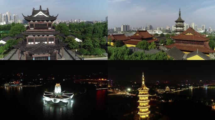 嘉兴平湖市东湖风景区白天+夜景航拍4k