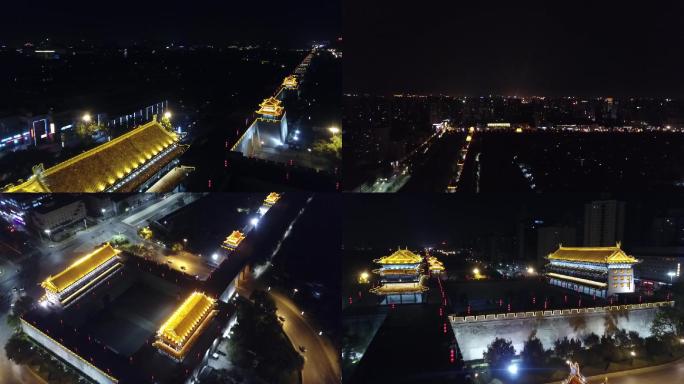 航拍十三朝古都西安长乐门夜景-西安夜景