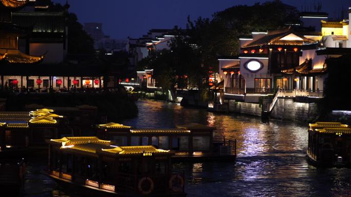 秦淮河江南夜色游船河道夜景