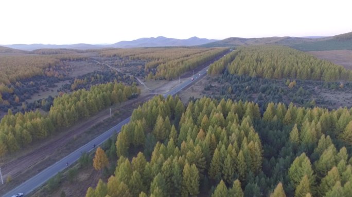 内蒙大草原树木湖泊山峦航拍视频素材