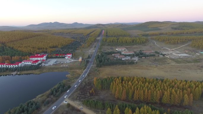 内蒙大草原树木湖泊山峦航拍视频素材