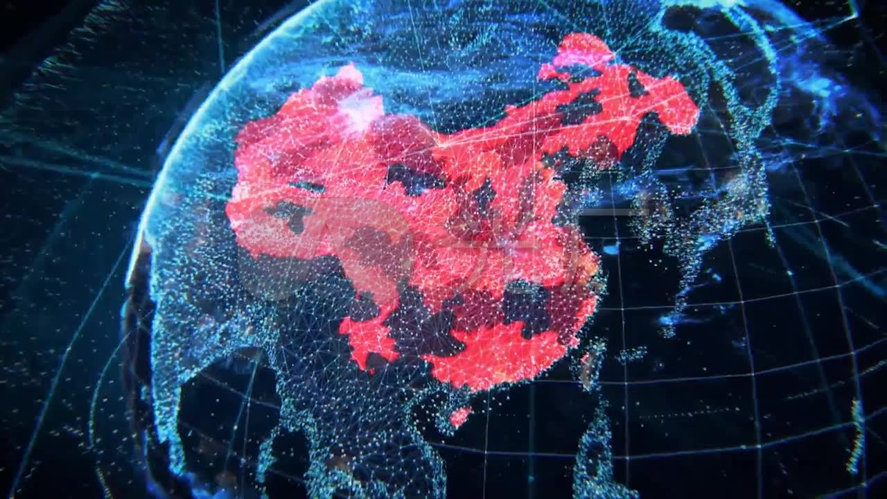三维地球世界地图红色中国版图色块3d动画_1