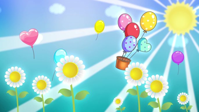 卡通阳光气球花朵背景