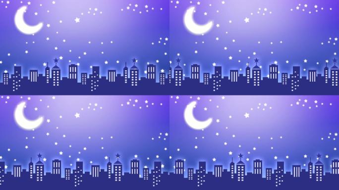 月亮星空城市卡通背景