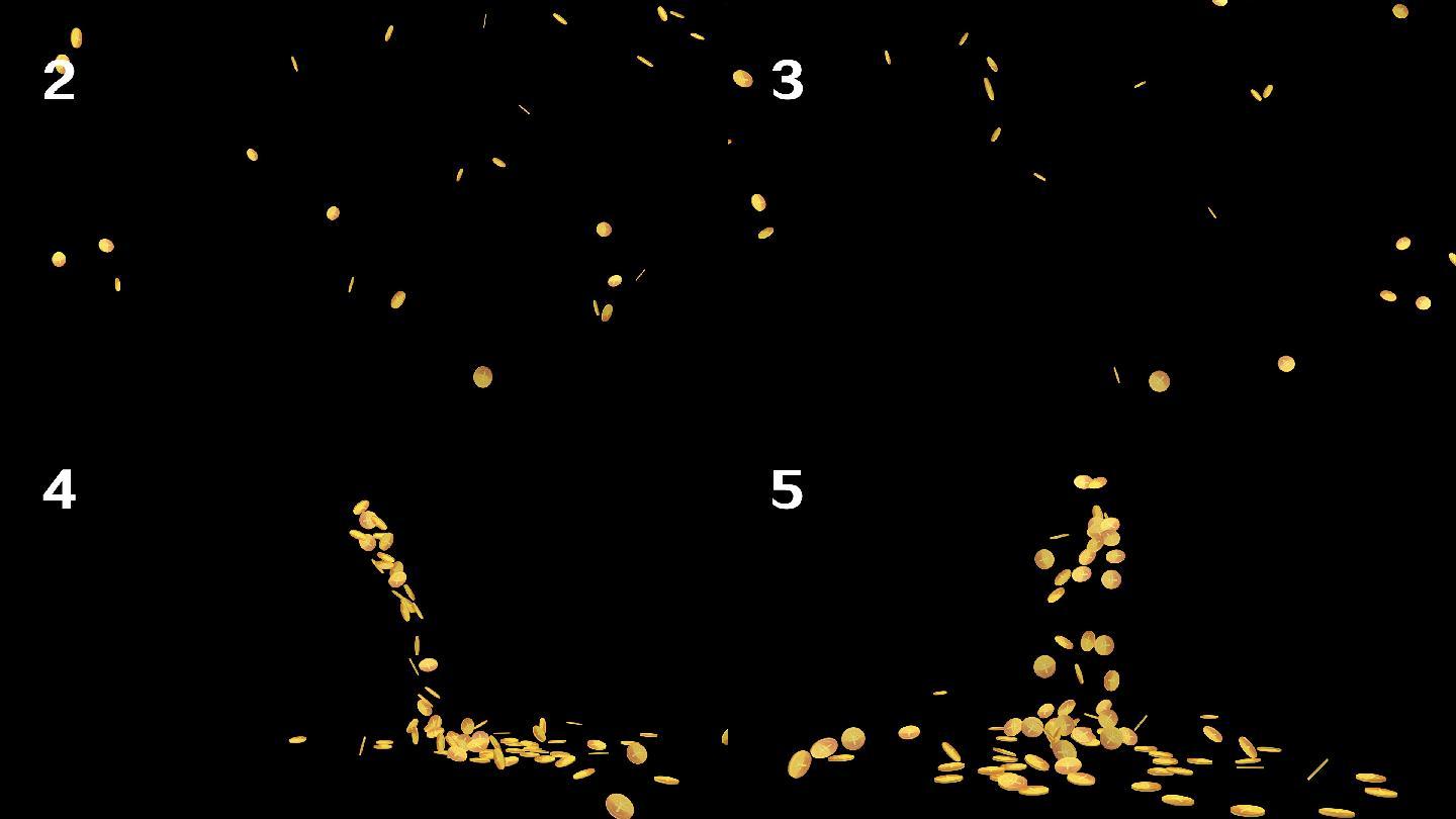 大量金币下落带通道视频素材