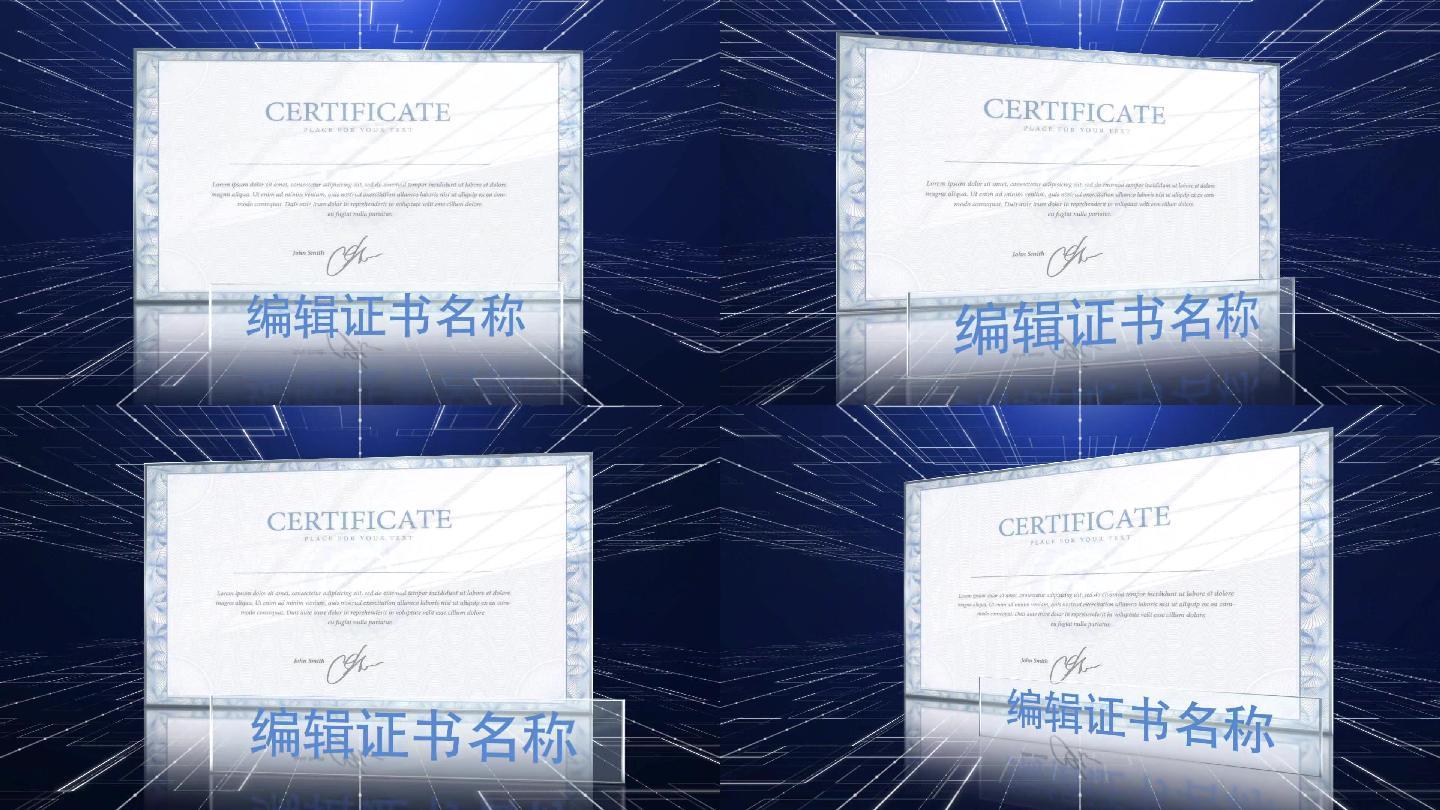 蓝色科技感文件证书奖牌展示模板