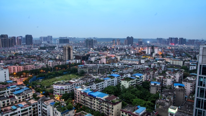 延时摄影城市白天转夜晚